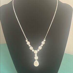 Napier Stunning Silver Tone and Crystal Y-Shaped Pendant Necklace